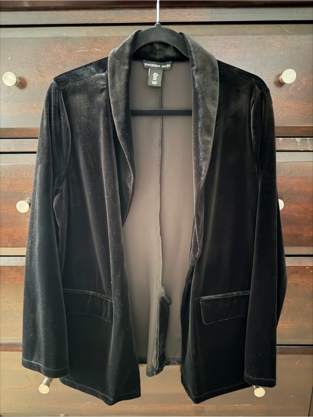 Sincerly Jules Black Velvet Open-Front Blazer with Shawl Collar